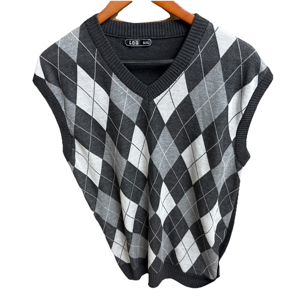 Men's Large LOG Vest Knitted Black V-neck‎ 100% Cotton